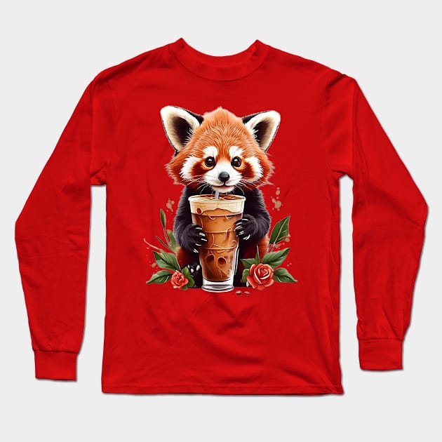 Iced Coffee and Red Panda Long Sleeve T-Shirt by likbatonboot